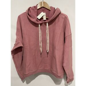 Aerie Women's Cropped Hooded Sweatshirt Pink Waffle Knit XL NWT